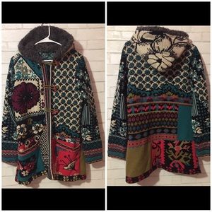 Anthropologie Ivko sweater medium hood colorful prints floral